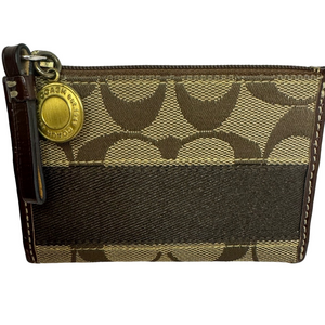 #206 Coach Legacy Signature Stripe Skinny ID Compact Card Case Key Holder Wallet